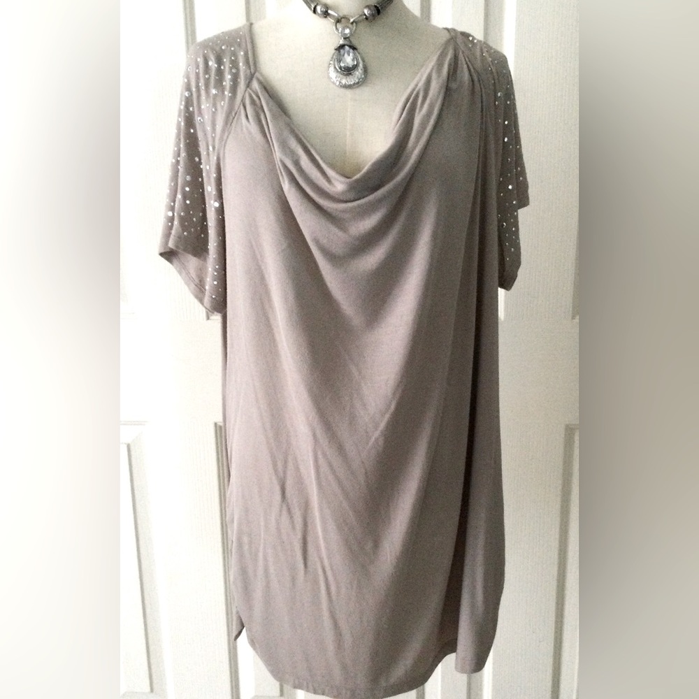 INC Beige Cowl Neck Silver Sequins on Sleeves 2X